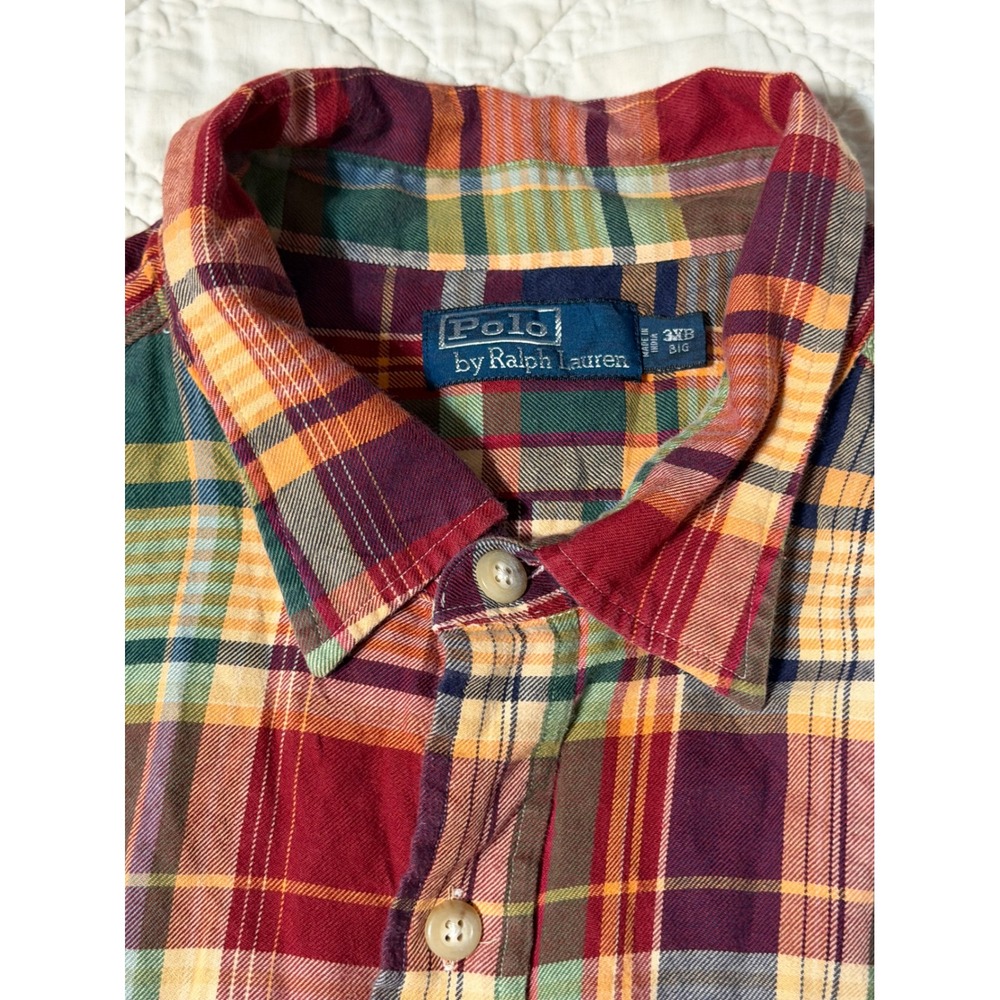 Polo Ralph Lauren Button Down Shirt Mens 3XB Multicolor Plaid Madras Long Sleeve